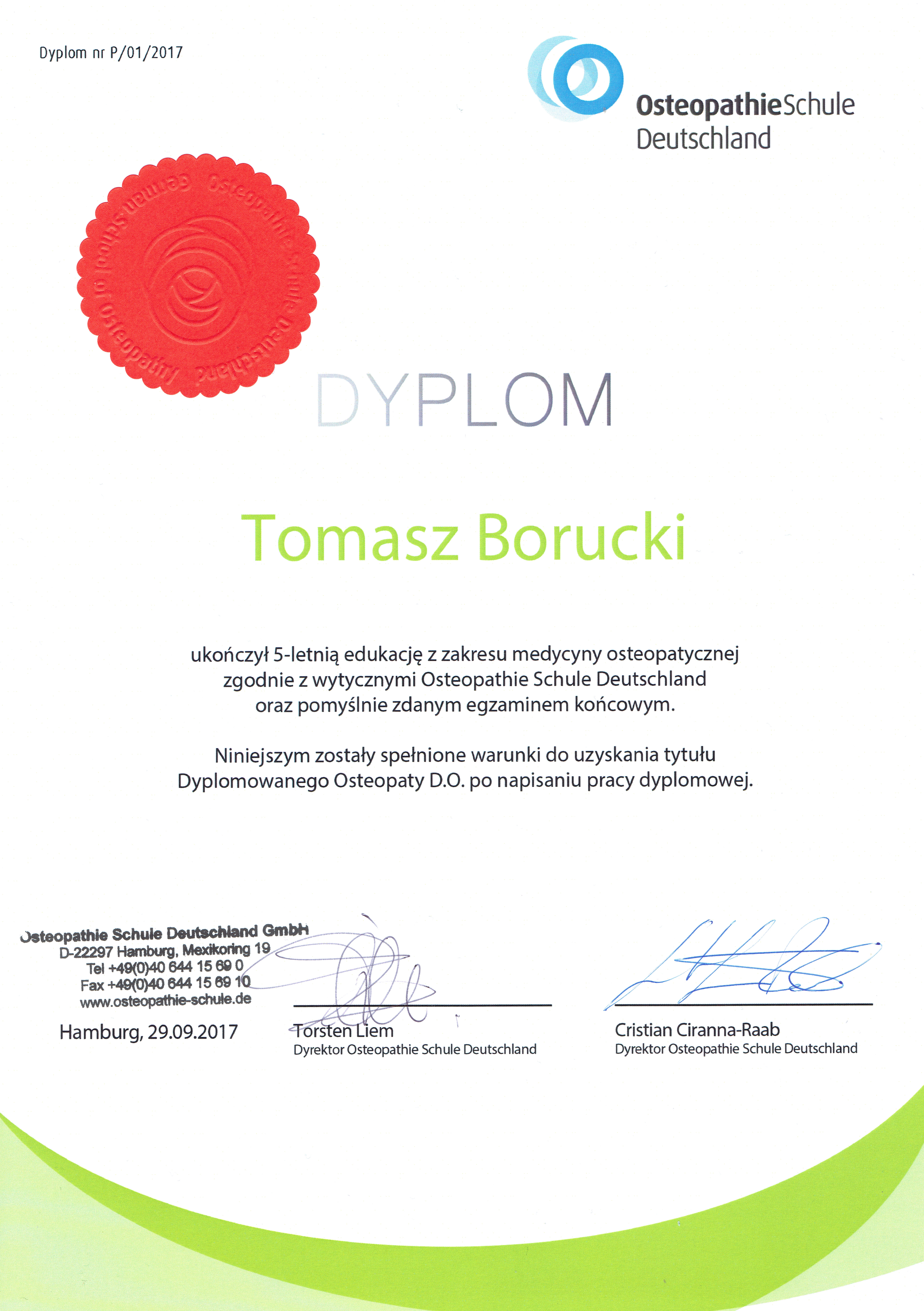 Dyplom ukończenia OSD Polska